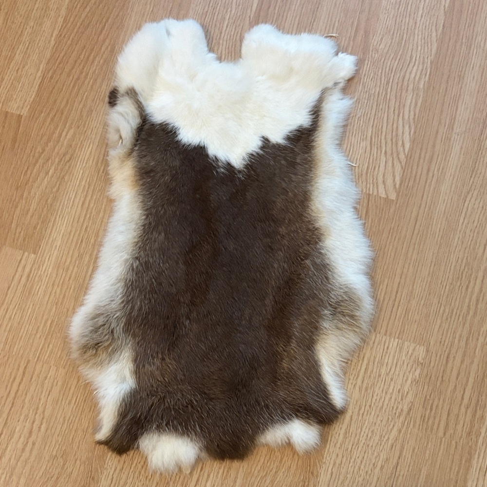 #0111 Brown & White Rabbit Fur Pelt - Soft Natural Two-Tone Craft Hide